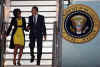 President Barack Obama and First Lady Michelle Obama arrive at Stansted Airport in Essex on Air Force One.