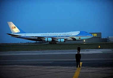 President Barack Obama and First Lady Michelle Obama arrive at Stansted Airport in Essex on Air Force One.