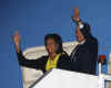 President Barack Obama and First Lady Michelle Obama arrive at Stansted Airport in Essex on Air Force One.