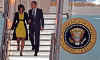 President Barack Obama and First Lady Michelle Obama arrive at Stansted Airport in Essex on Air Force One.