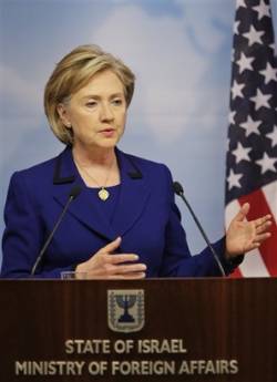 Secretary of State Hillary Clinton holds press conference with Israeli Foreign Minister Tzipi Livni in Jerusalem on March 3, 2009.