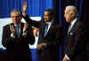 President Barack Obama joins with Vice-President Joe Biden and Transportation Secretary Ray LaHood at the Department of Transport in Washington on March 3, 2009.