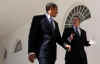 President Obama and PM Gordon Brown walk down the Colonnade to have a working lunch in the Old Family Dining Room.