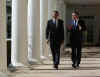 President Obama and PM Gordon Brown walk down the Colonnade to have a working lunch in the Old Family Dining Room.