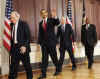 President Obama holds a press conference with Senator John McCain and other Senators to announce a plan for government reform to reduce wasteful spending which accounts for billions of dollars every year.