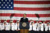President Barack Obama speaks to the 114th Recruit Class of the Columbus Police Department at the Aladdin Shrine Center in Columbus, Ohio on March 6, 2009. The recruits are an early result of Obama's economic and employment stimulus initiatives.