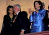 President Obama surprised the audience when he joined entertainers onstage to sing Happy Birthday to Senator Kennedy who attended with his wife Victoria (right).
