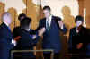 President Barack Obama, First Lady Michelle Obama, and Vice President Joe Biden attend the Celebration Concert for Senator Edward Kennedy's 77th Birthday at the Kennedy Center in Washington, DC on March 8, 2009.