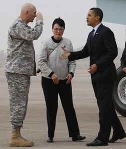 President Obama is welcomed by General Ray Odierno the top US Commander in Iraq.