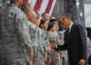 US President Obama greets troops and military personnel before speaking at Camp Victory in Baghdad, Iraq on April 7, 2009.