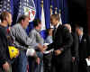 President Barack Obama speaks on the progress of his $48 billion stimulus plan for transportation infrastructure. President Obama was joined by Transportation Secretary Ray LaHood and Vice President Joe Biden at the Department of Transportation.