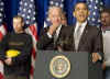 President Barack Obama speaks on the progress of his $48 billion stimulus plan for transportation infrastructure. President Obama was joined by Transportation Secretary Ray LaHood and Vice President Joe Biden at the Department of Transportation.