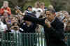 President Obama whistles the start of the the race. The Obama family celebrated Easter by participating in the traditional White House Easter Egg Roll event on the South Lawn of the White House.