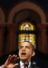 President Barack Obama remarks on the economy in Gaston Hall at Georgetown University in Washington, DC on April 14, 2009.