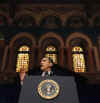 President Barack Obama remarks on the economy in Gaston Hall at Georgetown University in Washington, DC on April 14, 2009.