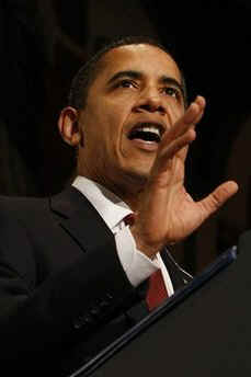 President Barack Obama remarks on the economy in Gaston Hall at Georgetown University in Washington, DC on April 14, 2009.