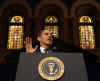 President Barack Obama remarks on the economy in Gaston Hall at Georgetown University in Washington, DC on April 14, 2009.