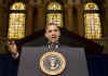 President Barack Obama remarks on the economy in Gaston Hall at Georgetown University in Washington, DC on April 14, 2009.