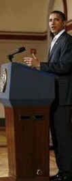 President Barack Obama meets with us taxpayers then holds a press conference in the Roosevelt Room of the White House to discuss tax policies.