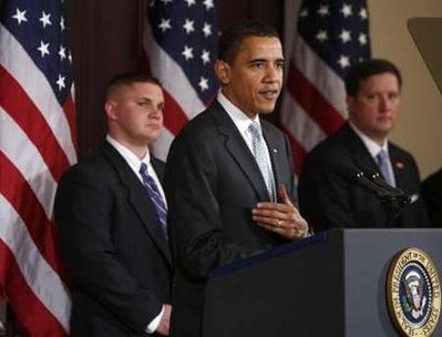 President Barack Obama meets with us taxpayers then holds a press conference in the Roosevelt Room of the White House to discuss tax policies.