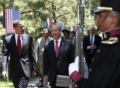 President Barack Obama joins Mexican President Felipe Calderon for a Welcoming Ceremony with an honor guard inspection.