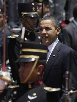 President Barack Obama joins Mexican President Felipe Calderon for a Welcoming Ceremony with an honor guard inspection.