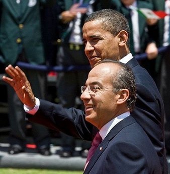 President Barack Obama joins Mexican President Felipe Calderon for a Welcoming Ceremony with an honor guard inspection.