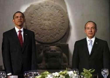 President Barack Obama attends a dinner in his honor at the Anthropology National Museum in Mexico City.