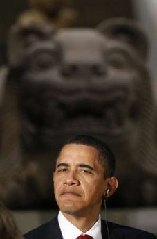 President Barack Obama attends a dinner in his honor at the Anthropology National Museum in Mexico City.