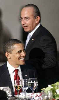 President Barack Obama attends a dinner in his honor at the Anthropology National Museum in Mexico City.