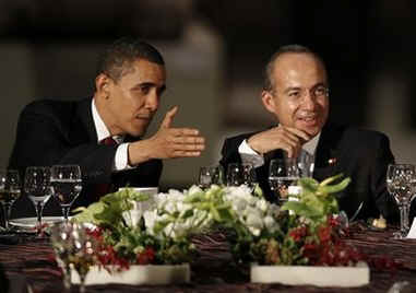 President Barack Obama attends a dinner in his honor at the Anthropology National Museum in Mexico City.