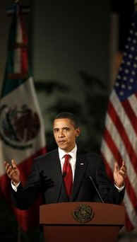 President Barack Obama attends a dinner in his honor at the Anthropology National Museum in Mexico City.