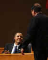 President Barack Obama applauds after Nicaragua's President Ortega speaks.