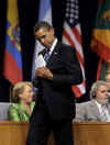 President Barack Obama speaks at the opening of the 5th Summit of the Americas in Port of Spain, Trinidad and Tobago.