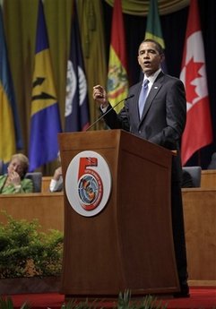 President Barack Obama speaks at the opening of the 5th Summit of the Americas in Port of Spain, Trinidad and Tobago.