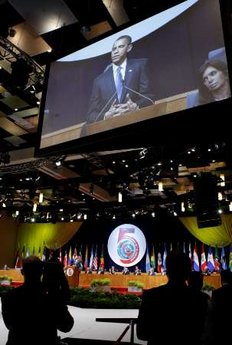 President Barack Obama speaks at the opening of the 5th Summit of the Americas in Port of Spain, Trinidad and Tobago.