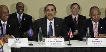 President Barack Obama and US Secretary of State Hillary Clinton at the CARICOM meetings in Port of Spain, Trinidad & Tobago on April 17, 2009.