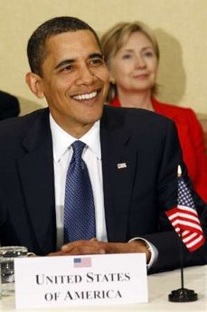 President Barack Obama and US Secretary of State Hillary Clinton at the CARICOM meetings in Port of Spain, Trinidad & Tobago on April 17, 2009.