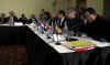 President Barack Obama attends the UNASR countries meeting on April 18, 2009 in Port of Spain, Trinidad and Tobago. 