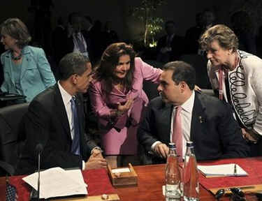 President Barack Obama President Obama sat next to El Salvador's President Tony Saca at the First Plenary Session of the 5th Summit of the Americas.