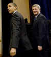 President Barack Obama arrives with Canadian Prime Minister Stephen Harper on the second day of the 5th Summit.