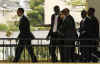 President Obama on his way to a news conference on the rooftop of his hotel in Port of Spain, Trinidad and Tobago on April 19, 2009.