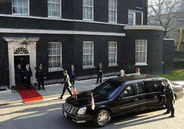 President's special limousine known as "The Beast" drove Obama to 10 Downing Street, the residence of the UK Prime Minister.