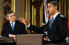 President Barack Obama and UK PM Gordon Brown speak at a joint news conference at the Foreign and Commonwealth Office in London.