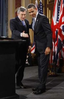 President Barack Obama and UK PM Gordon Brown speak at a joint news conference at the Foreign and Commonwealth Office in London.