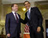 US President Barack Obama meets with Russian President Dmitry Medvedev at Winfield House in London.