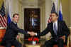 US President Barack Obama meets with Russian President Dmitry Medvedev at Winfield House in London.