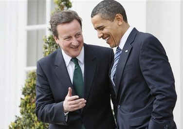 President Barack Obama meets with Conservative Party Leader David Cameron at Winfield House in London.