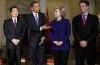 President Barack Obama, Secretary of State Hillary Clinton, Treasury Secretary Tim Geithner and other key US senior officials meet with China's President Hu Jintao and Chinese officials at Winfield House in London.