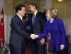 President Barack Obama, Secretary of State Hillary Clinton, Treasury Secretary Tim Geithner and other key US senior officials meet with China's President Hu Jintao and Chinese officials at Winfield House in London.